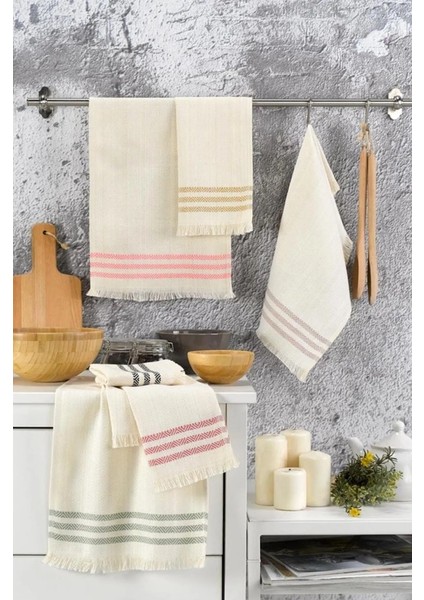 < 9'lu > < 30X50CM > Naturel Zigzak Desenli Mutfak Kurulama Peçetesi, Sunum Havlusu