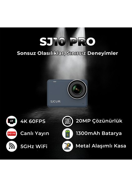 SJ10 PRO 4K60 FPS 20MP 5GHz WiFi UHD 8X Dijital Zoom 150° FPV Geniş Açı 2.33” Geniş Ekran Canlı Yayın 240FPS Ağır Çekim 6 Eksenli Jiroskop EIS H.265 1300mAh Batarya Aksiyon Kamerası Mavi modelleri
