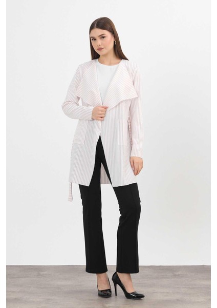 1059 Çizgili Cepli Uzun Hırka Kırmızı fiyatları