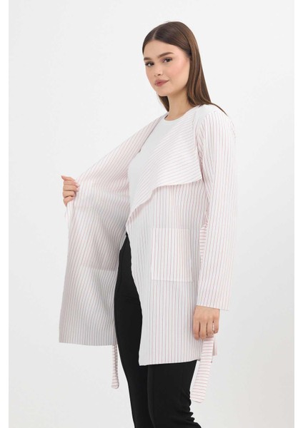 1059 Çizgili Cepli Uzun Hırka Kırmızı fırsatları