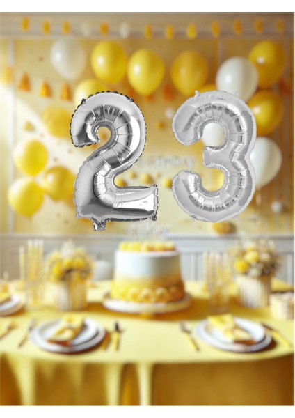 Gümüş Renk 23 Rakamlı Folyo Balon (40 Inç / 100 cm ) - Doğum Günü Parti ve Eğlenceli Etkinlikler Için