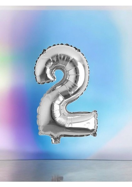 Vibe Home Gümüş Renk 2 Rakamlı Folyo Balon (16 Inç / 40 cm ) - Doğum Günü Parti ve Eğlenceli Etkinlikler Için