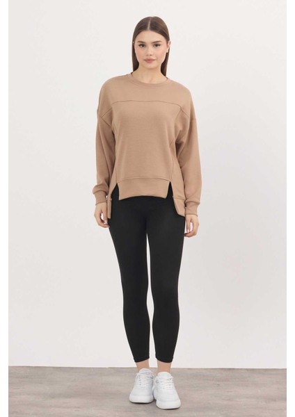 3000 Bisiklet Yaka Parçalı Sweat Camel fiyatları