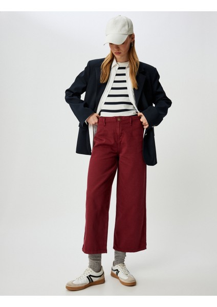 Geniş Kısa Paça Pantolon Yüksek Bel Düğmeli - Wide Leg Jean