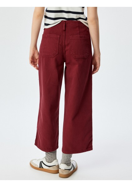 Geniş Kısa Paça Pantolon Yüksek Bel Düğmeli - Wide Leg Jean fırsatları