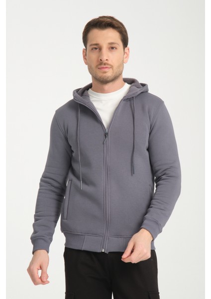 3 Iplik Fermuarlı Kapşonlu Sweatshırt 6052