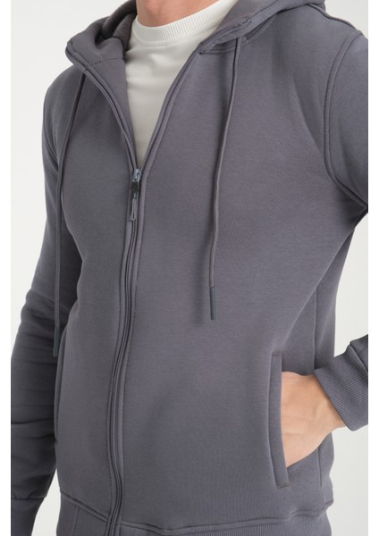 3 Iplik Fermuarlı Kapşonlu Sweatshırt 6052