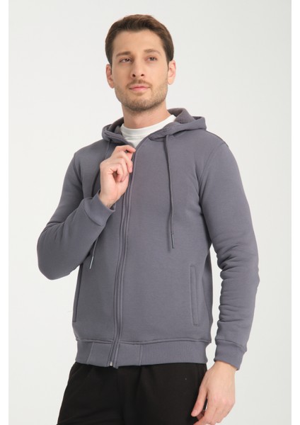 3 Iplik Fermuarlı Kapşonlu Sweatshırt 6052