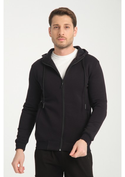 3 Iplik Fermuarlı Kapşonlu Sweatshırt 6052