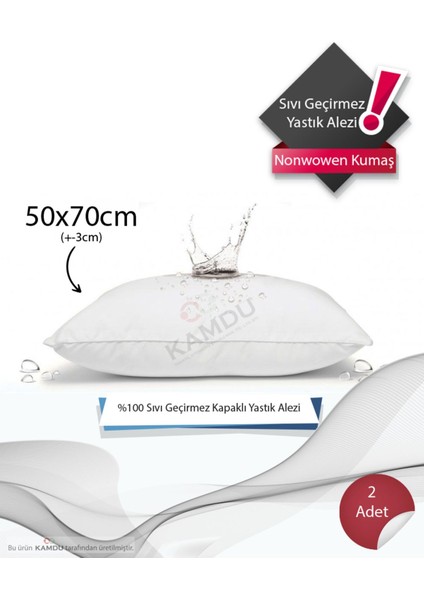 < 2 Tane > <50 x 70 cm > Büyük Boy Kapaklı Sıvı Geçirmez Yastık Alezi