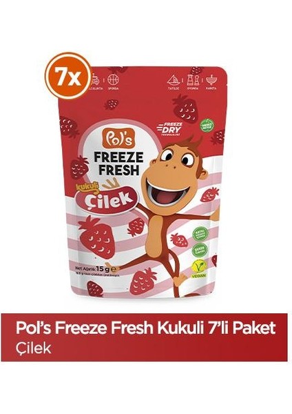 Pol's Freeze Fresh Kukuli Çilek 15 g x 7 Adet Freeze Dry Dondurularak Kurutulmuş Meyve