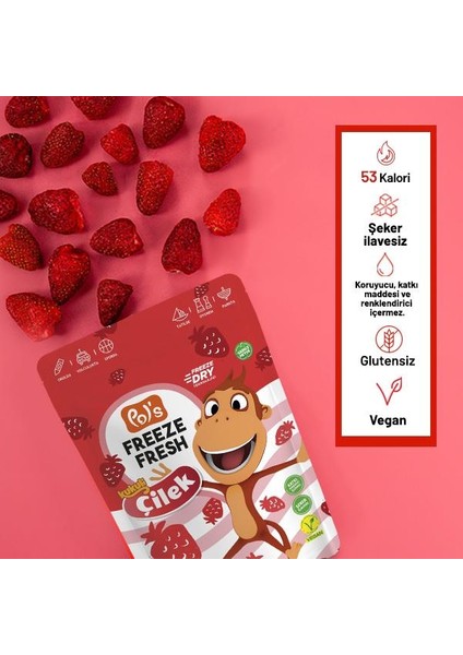 Pol's Freeze Fresh Kukuli Çilek 15 g x 7 Adet Freeze Dry Dondurularak Kurutulmuş Meyve