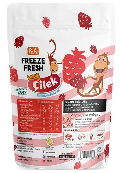 Pol's Freeze Fresh Kukuli Çilek 15 g x 7 Adet Freeze Dry Dondurularak Kurutulmuş Meyve