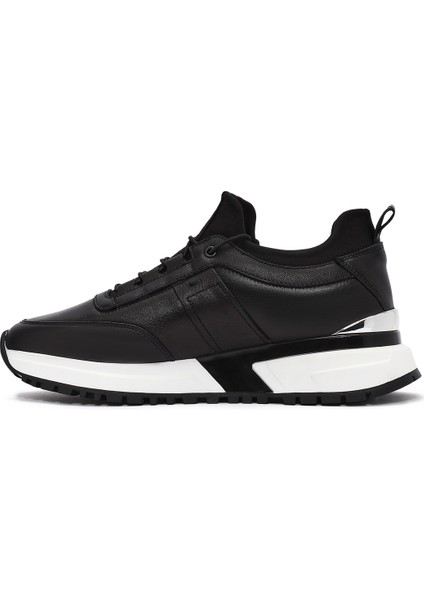Erkek Siyah Bağcıklı Deri Sneaker 24WFD642218