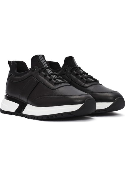 Erkek Siyah Bağcıklı Deri Sneaker 24WFD642218