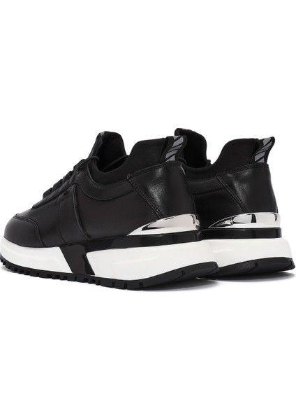 Erkek Siyah Bağcıklı Deri Sneaker 24WFD642218
