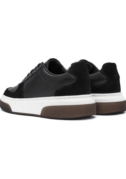 Erkek Siyah Bağcıklı Kalın Tabanlı Deri Sneaker 24WFD611118