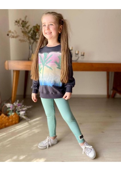 Life Is Beatifull Baskılı Mint Yeşil Kız Çocuk Takım