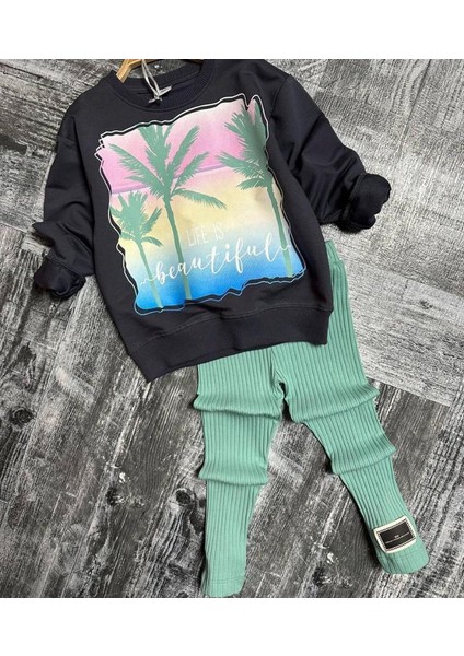 Life Is Beatifull Baskılı Mint Yeşil Kız Çocuk Takım fiyatları