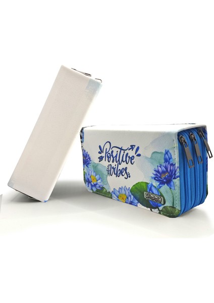 Kalem Kutusu Lotus Positive Vibes Kawai Organizer Kalemkutu Vegan Deri Üç Bölmeli Kalemlik Mavi fiyatları