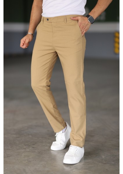 Erkek Camel Renk Italyan Kesim Kaliteli Esnek Likralı Kumaş Bilek Boy Pantolon fiyatları
