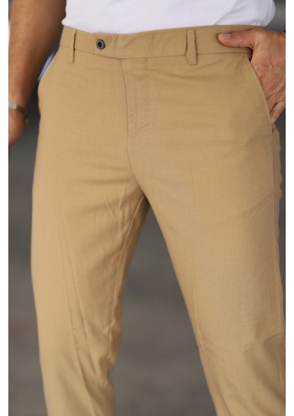 Erkek Camel Renk Italyan Kesim Kaliteli Esnek Likralı Kumaş Bilek Boy Pantolon modelleri