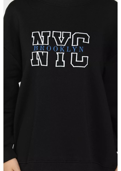 Kadın Nyc Nakışlı Şardonlu Üç Iplik Oversize Sweatshirt