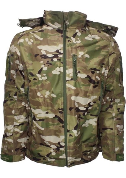 Taktik Su Geçirmez Kapüşonlu Outdoor Kışlık Softshell Mont Kamuflaj Renk