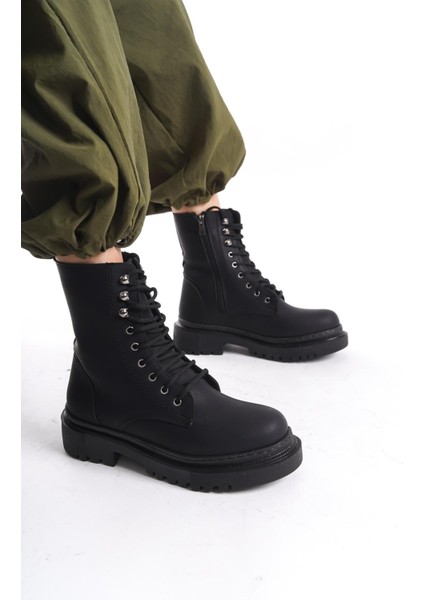 Kadın Günlük Postal Bot Bağcıklı Fermuarlı Trend Kalın Hafif Taban Bot