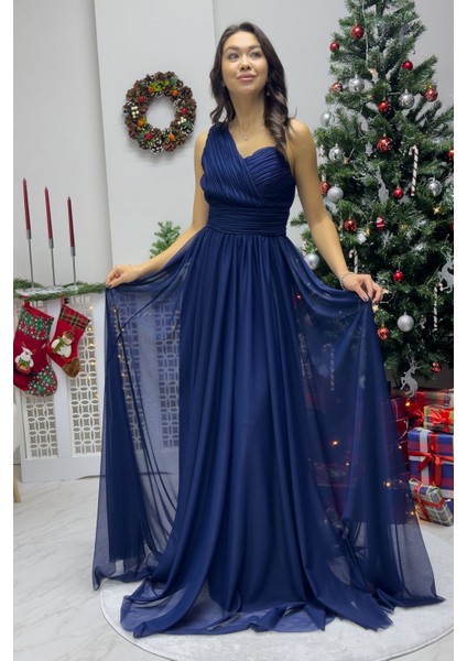 Kadın Tek Omuz Piliseli Kloş Abiye Elbise Lacivert, Siyah, Kırmızı fiyatları