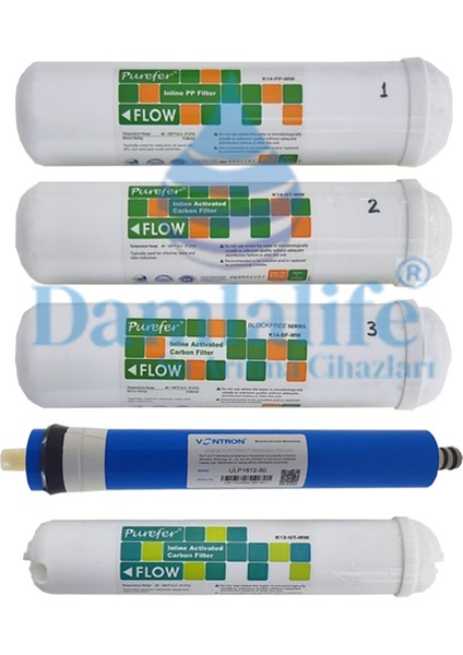 12" Purefer 5 Li Çubuklu ( Quick ) Nsf Li Inline Filtre Seti
