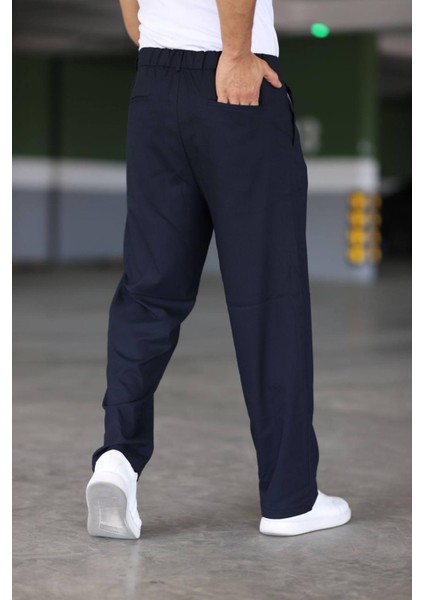 Baggy Çift Pileli Lacivert Renk Beli Lastikli Kaliteli Rahat Kesim Klasik Bol Paça Baggy Pantolon fırsatları