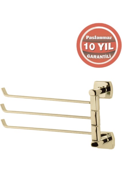 Paslanmaz Pirinç Milano 3’lü Döner Havluluk Altın Sarı Gold