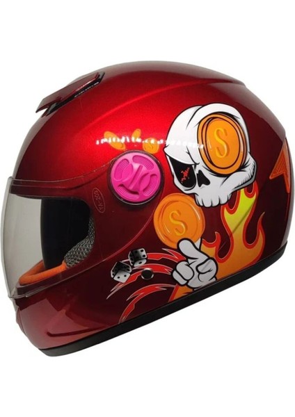 Motosiklet Çocuk Kaskı Full Face Pp Metreal Skull Red