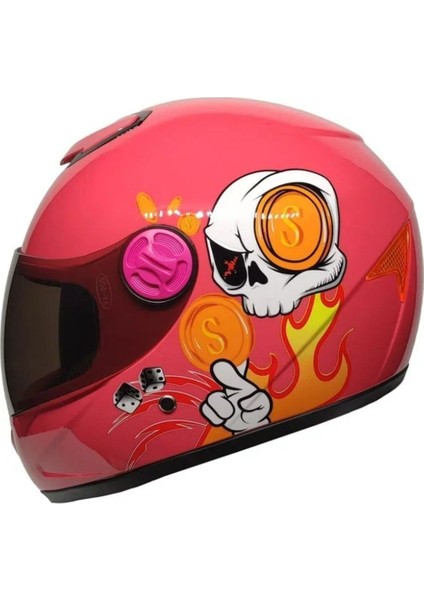 Motosiklet Çocuk Kaskı Full Face Pp Metreal Skull Pink