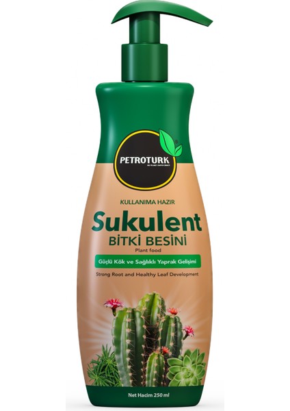 Kullanıma Hazır Sukulent Sıvı Bitki Besini - Güçlü Kök ve Sağlıklı Yapraklar İçin Besleyici Bitki Besini 250 ml