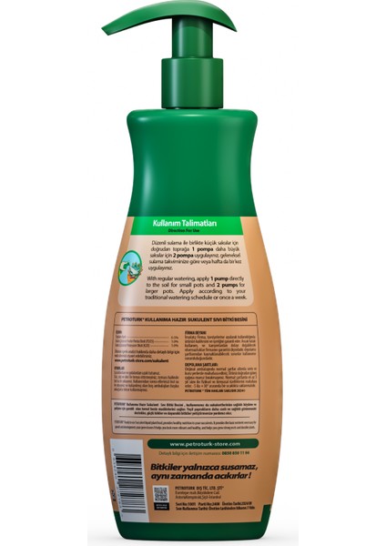 Kullanıma Hazır Sukulent Sıvı Bitki Besini - Güçlü Kök ve Sağlıklı Yapraklar İçin Besleyici Bitki Besini 250 ml