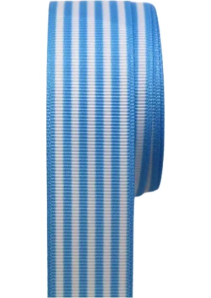 Tafta Çizgi Desen Kurdele 25 mm Mavi 10 Metre