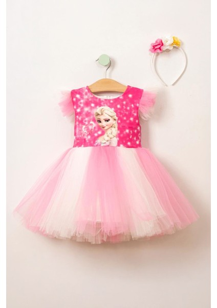 Tütü Elbise Elsa Karakterli kız çocuk - Pembe