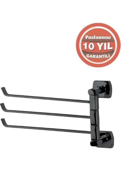 Paslanmaz Pirinç Milano 3’lü Döner Havluluk Mat Siyah