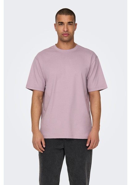 Erkek Onsfred Bisiklet Yaka Kısa Kollu %100 Pamuk T-Shirt 22022532 Lila