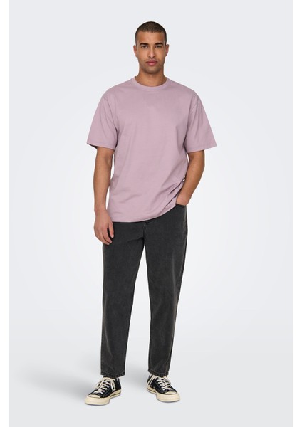 Erkek Onsfred Bisiklet Yaka Kısa Kollu %100 Pamuk T-Shirt 22022532 Lila fiyatları