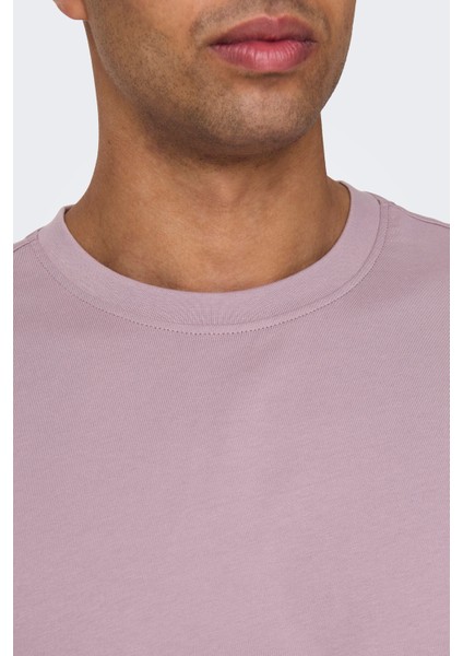 Erkek Onsfred Bisiklet Yaka Kısa Kollu %100 Pamuk T-Shirt 22022532 Lila modelleri