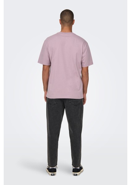 Erkek Onsfred Bisiklet Yaka Kısa Kollu %100 Pamuk T-Shirt 22022532 Lila fırsatları