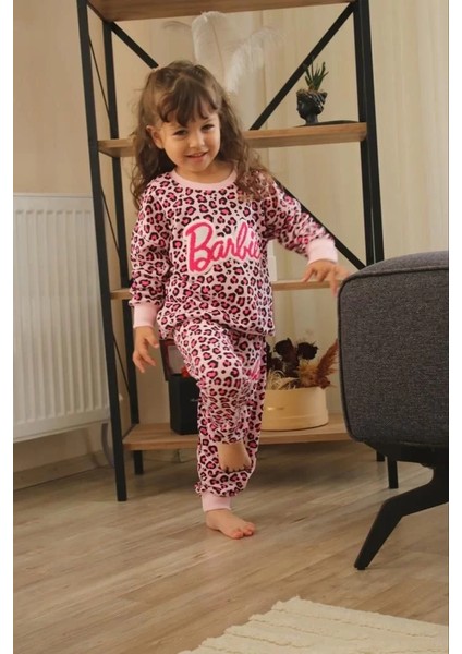Alt Üst Çocuk Takım Pembe Leopar Desenli