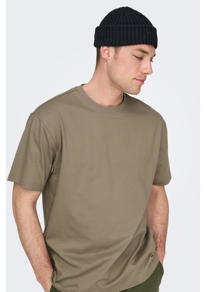 Erkek Onsfred Bisiklet Yaka Kısa Kollu %100 Pamuk T-Shirt 22022532 Toprak modelleri