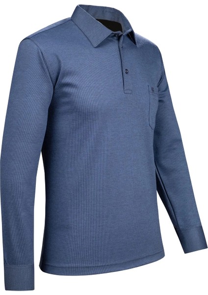 Erkek Büyük Beden Gömlek Yaka Kol Manşetli Triko Sweat 4249BAT Indigo