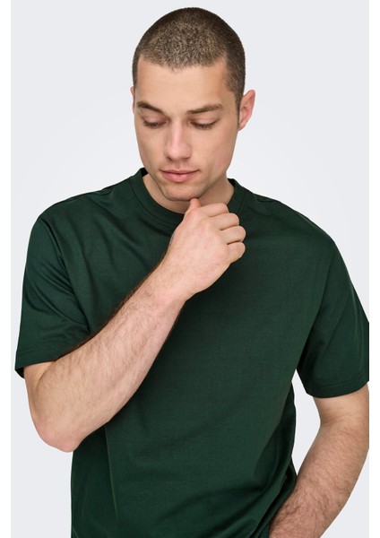 Erkek Onsfred Bisiklet Yaka Kısa Kollu %100 Pamuk T-Shirt 22022532 Koyu Yeşil modelleri