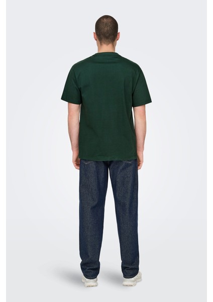 Erkek Onsfred Bisiklet Yaka Kısa Kollu %100 Pamuk T-Shirt 22022532 Koyu Yeşil fırsatları