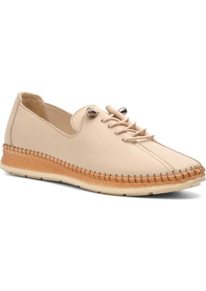 Ayakmod Bej Hakiki Deri Kadın Günlük Ayakkabı